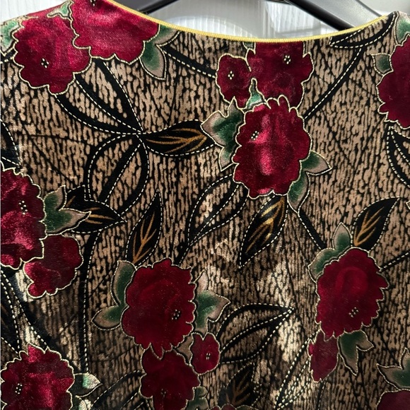 VTG R&K Evening Women's Red Brown Burnout Velvet Cardigan Gold Trim 10 Floral - Picture 4 of 5